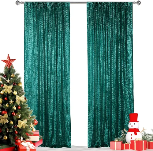 Vista 33 de Hahuho - Cortina de fondo de lentejuelas negras, 2 piezas de 2 pies x 8 pies, cortina de fondo con purpurina para fiestas, Navidad, boda, decoración