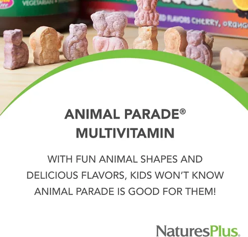 Vista 3 de Natures Plus Animal Parade - Multivitamínico masticable para niños, 90 tabletas en forma de animal, sabores surtidos naturales, vegetariano, sin