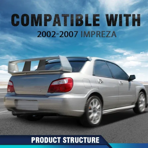 Vista 3 de PIT66 Alerón trasero con soporte rígido y estabilizador compatible con Subaru Impreza WRX STi 2002-2007, 4 piezas