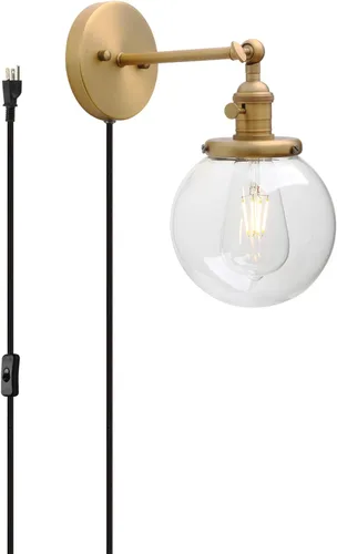 Vista 21 de PERMO Aplique de Pared Industrial Vintage con Mini Pantalla Globo Redonda de Vidrio Transparente Soplado a Mano de 5.9" (Cromado)