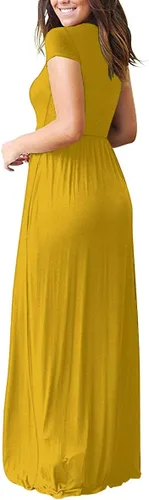 Vista 2 de DEARCASE Vestido largo para mujer, manga corta, casual, de verano, holgado, liso, cómodo, con bolsillos