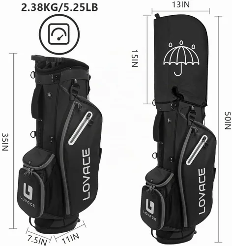 Vista 2 de Bolsa de golf con soporte de 14 divisiones, bolsa de golf ligera con soporte para hombres y mujeres Negro