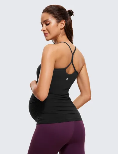 Vista 2 de CRZ YOGA Butterluxe - Camiseta sin mangas de maternidad con espalda en Y para mujer, fruncida, básica, sin mangas, atlética, para yoga