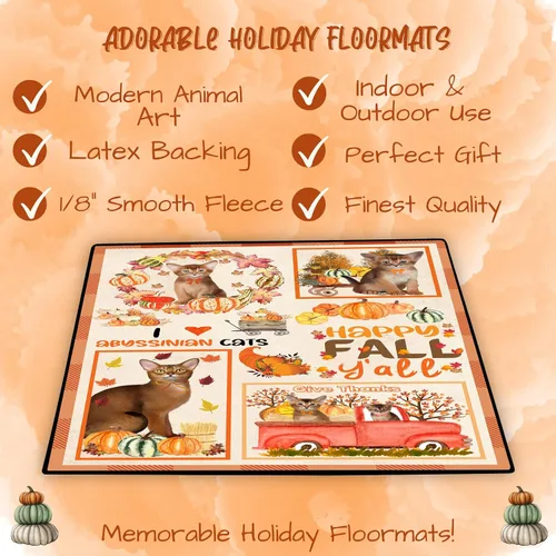 Vista 2 de Doggie of the Day Abyssinian Cats Floor Mat - Happy Fall Y'all Pumpkin - Best Dog Doormat - Protector Decor - Unique Portrait Art - Premium Quality