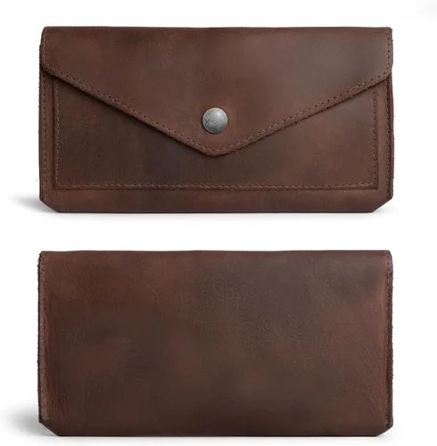 Vista 2 de Hide & Drink, Cartera grande de cuero para mujer, organizador de dinero, billetes planos, bolsa, estuche, elegante, hecho a mano, Bourbon Marrón