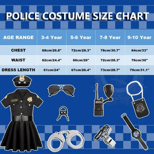 Vista 6 de Disfraz de oficial de policía para niñas y niños, disfraz de policía con accesorios de lujo