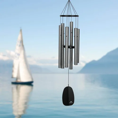 Vista 3 de Woodstock Chimes Signature Collection, Campanas del Paraíso, Plata Antigua 32", Campanillas de Viento de Diseños Decorativos para Exteriores, Patio