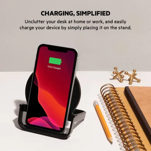 Vista 3 de Belkin Cargador inalámbrico de carga rápida de 10 W - Soporte de cargador certificado Qi para iPhone, Samsung Galaxy - Carga mientras escuchas