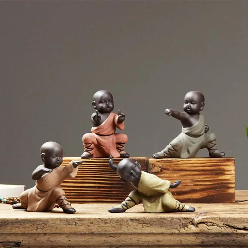 Vista 6 de Kingzhuo Estatuilla de Buda en miniatura de cerámica, pequeña y linda estatua de Buda, figura de monje, manualidades creativas para bebés, adornos