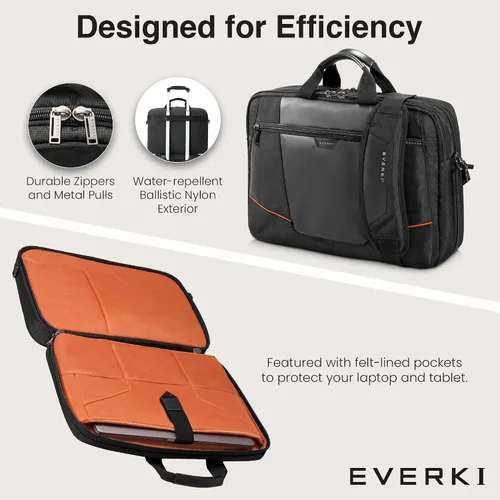 Vista 4 de Everki Flight Business - Maletín para laptop de 15.6 o 16 pulgadas, ideal para viajes, hombres o mujeres, organizado, negro (EKB419)