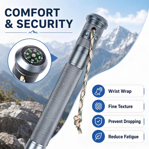 Vista 4 de aiGear H2 Survive Tactical Walking Stick Multi Tool – 7-in-1 Survival Hiking Staff, Adjustable Trekking Poles for Men, Outdoor Self Defense Stick