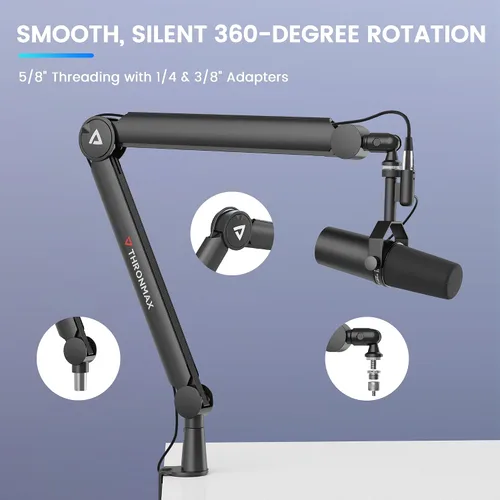 Vista 9 de Soporte de Brazo Telescópico THRONMAX S8 Soporte de Micrófono para Transmisión y Difusión de Juegos/Brazo de Micrófono Robusto y Universal