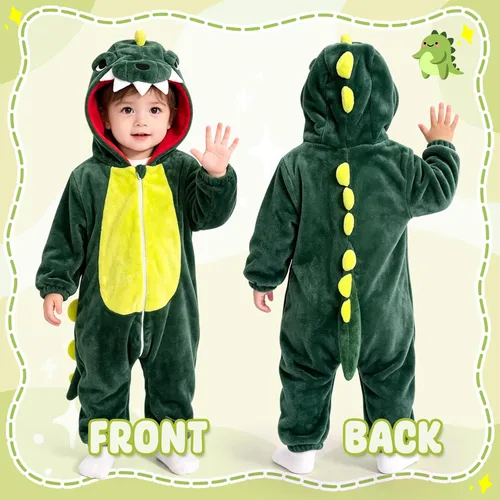 Vista 3 de Disfraz de monstruo azul para niños pequeños: mameluco de animal con capucha para Halloween, lindo y cálido traje de monstruo azul para otoño e