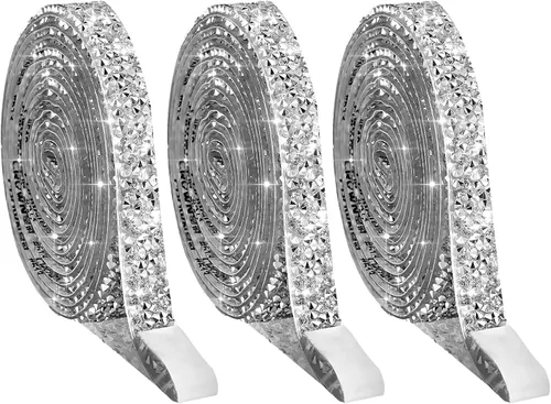 Vista 6 de 3 rollos de calcomanías autoadhesivas de diamantes de imitación de cristal, tiras de diamantes de imitación con cinta de diamante brillante