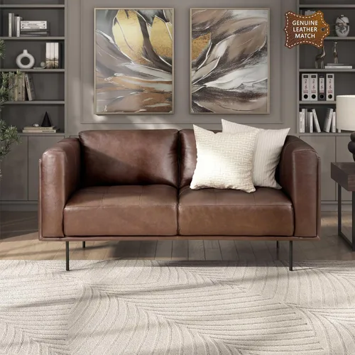 Vista 10 de Lexicon Sofá de cuero de grano superior, sofá moderno, sofá de gran tamaño con marco de madera maciza y patas de metal, sofás de cuero para sala