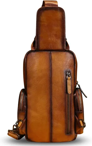 Vista 3 de IVTG Bolso bandolera de cuero genuino para senderismo, estilo vintage, hecho a mano, mochila para el pecho, mochila de hombro, paquete