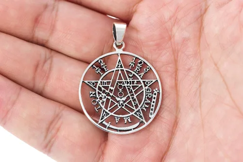 Vista 2 de Colgante de plata de ley 925, diseño de tetragrammatón con sello mágico de solomón