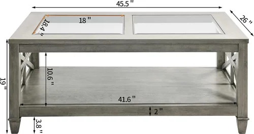 Vista 2 de LEEMTORIG KFZ-1318-AN - Mesa de centro de madera maciza de cristal con almacenamiento, mesa de centro de madera rústica para sala de estar