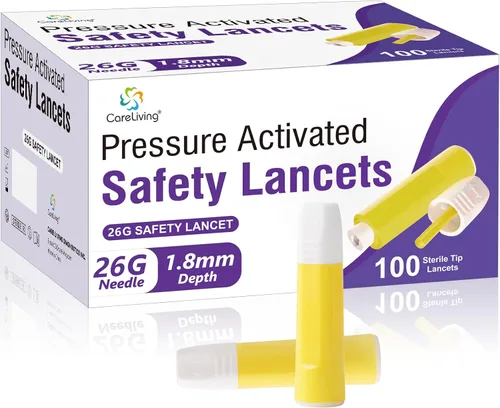 Vista 9 de CareLiving Lancetas de seguridad, estériles, activación activada por presión, aguja de calibre 21, 0.069 pulgadas, 100 unidades, de un solo uso