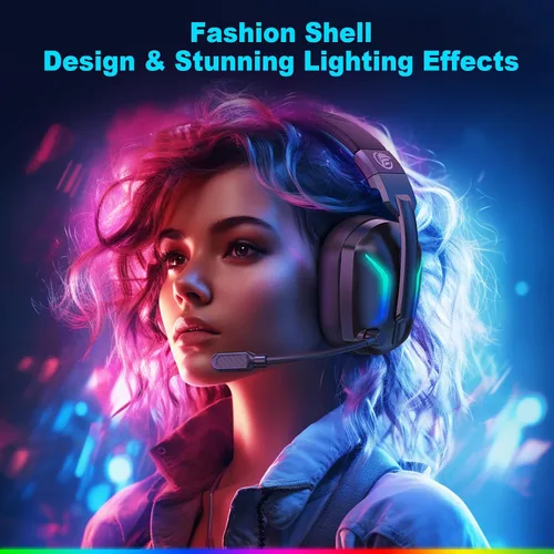 Vista 7 de Fachixy - Auriculares inalámbricos para juegos con micrófono para PC, PS5, PS4, auriculares Bluetooth para juegos - Carga rápida, batería de 50