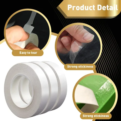 Vista 4 de 3 rollos de cinta fina de doble cara para manualidades, arte, álbumes de recortes, fotografía, respaldo de papel, desgarro a mano, 0.4 pulgadas por