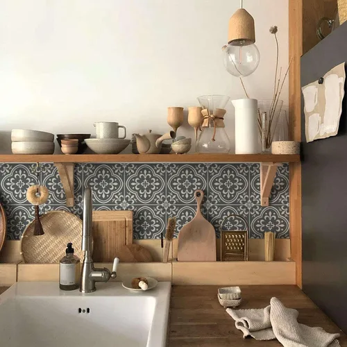 Vista 12 de Alwayspon 12 calcomanías de azulejos de pared retro florales mate para transferir, despegar y pegar, calcomanías de vinilo autoadhesivas