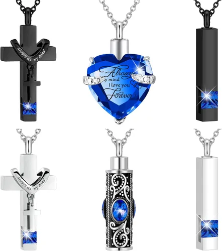 Vista 11 de Fumete 6 piezas de collar de cenizas, joyería de urna para cenizas humanas, colgante conmemorativo - para hombres y mujeres