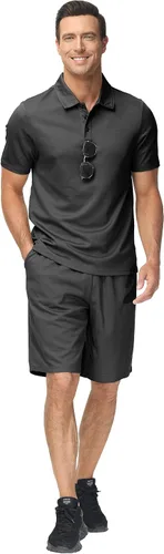 Vista 5 de MoFiz Conjunto de camiseta polo y pantalones cortos para hombre, trajes de verano, ligeros, casuales, de manga corta, traje de polo para hombre, 2