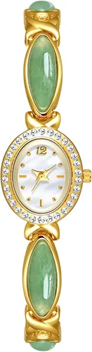 Vista 17 de ADSBIAOYE Elegante reloj de perlas para mujer, reloj de vestir con esfera ovalada, regalo, reloj impermeable para mujer 01 Oro blanco