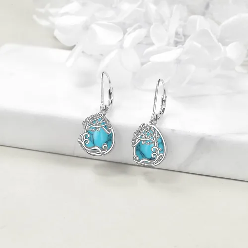 Vista 16 de Aretes colgantes con forma de lágrima de filigrana de piedra lunar de plata de ley 925 con cierre de palanca para mujer, regalos de joyería