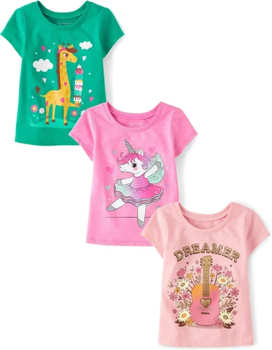 Vista 22 de The Children's Place Camisetas estampadas de manga corta para bebés y niñas pequeñas, con diseño de unicornios y mariposas, a la moda, paquete de 3