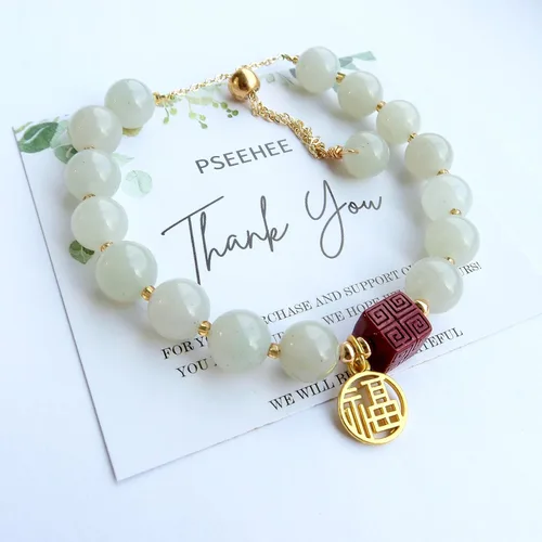 Vista 9 de Handmade Genuine Jade Abacus Shape Beaded Bracelet, Feng-shui Lucky Stone Chakra Healing Gemstone Crystal Beads Adjustable Bangle Stretch Jewelry