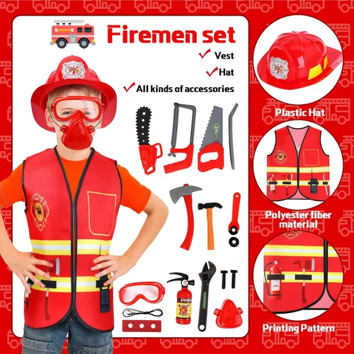 Vista 3 de 3 juegos de ropa de vestir para niños, disfraces de juego de rol a granel para niños de 3 a 7 años, chaleco de bombero, policía y trabajadores
