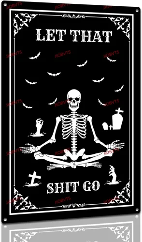 Vista 7 de Letrero de calavera retro con texto en inglés «Coffee Because Murder is Wrong», letreros de metal vintage para el hogar, bar, café, motocicleta