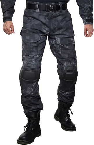 Vista 2 de FICUHGOC Pantalones tácticos para hombre, pantalones de combate Ripstop con rodilleras