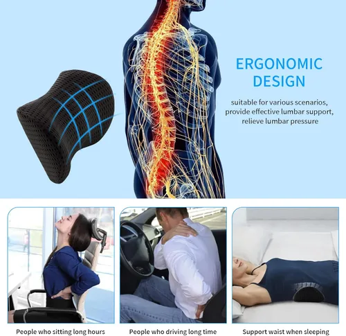 Vista 4 de Almohada lumbar, almohada de apoyo lumbar de espuma viscoelástica para silla de oficina y asiento de automóvil, almohada de apoyo para aliviar