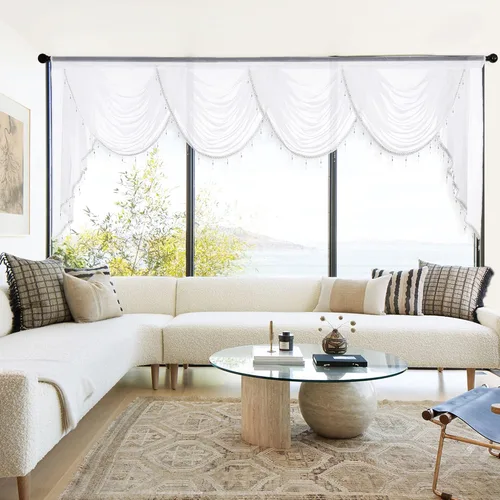 Vista 18 de NICETOWN Juego de 4 cortinas transparentes con cenefa adjunta con cuentas, cortinas de cascada para sala de estar, guardería de bebé, decoración