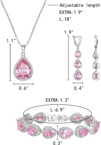 Vista 8 de EleQueen Juego de collar con colgante de gota de agua, aretes largos y pulseras de tenis, circonita cúbica brillante, lágrima, joyería de boda