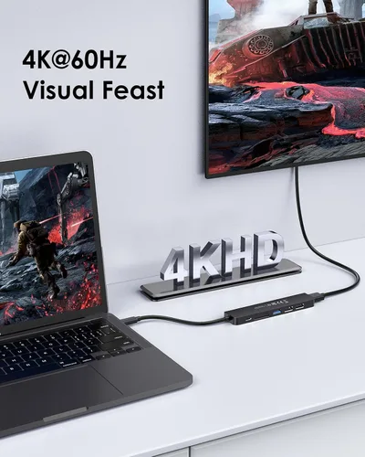 Vista 2 de LENTION Hub USB C con carga de 100 W, HDMI 4K a 60 Hz, lector de tarjetas dual, USB 3.0 y 2.0 compatible con MacBook Pro 2025-2016, nuevo Mac