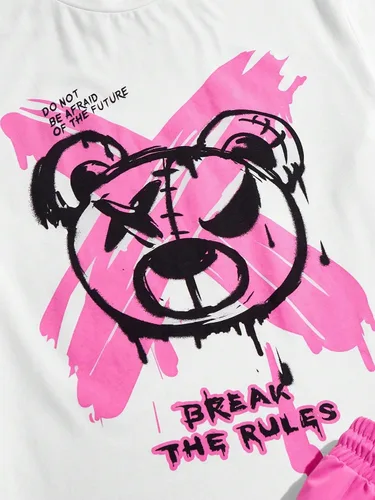 Vista 4 de GORGLITTER Conjunto de 2 piezas de camiseta de manga corta con estampado de dibujos animados para hombre