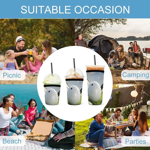 Vista 8 de Golf Ball Reusable Insulated Neoprene Iced Coffee Cup Sleeves 3 Sizes Diving Material Cup Durable Beverage Covers for Cold Coffee Tea Drinks