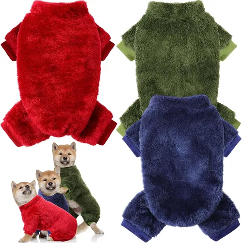 Vista 7 de Reginary 3 piezas de pijamas para perros, ropa para cachorros, abrigos de invierno, pijamas elásticos para cachorros, mono esponjoso, suéter