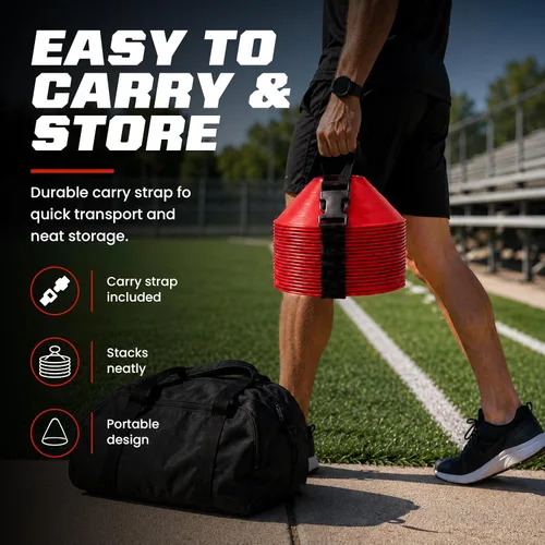 Vista 7 de American Challenge Conos de disco grandes (6 conos) Oversized Agility Training Cones with Carry Strap - Great Football, Basketball & Practice