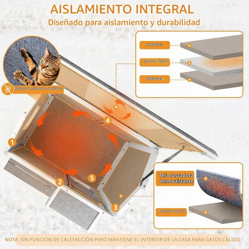 Vista 3 de PetsCosset - Casa Aislada para Gatos al Aire Libre con Balcón, Aislamiento Total, Resistente a la Intemperie, Exterior, Refugio para Gatos Ferales