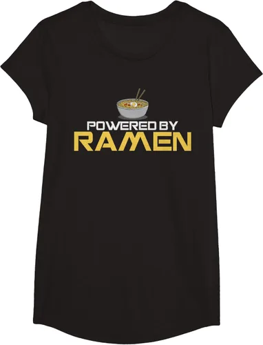 Vista 3 de Camiseta de fideos de anime japoneses Powered By Ramen, Negro, S