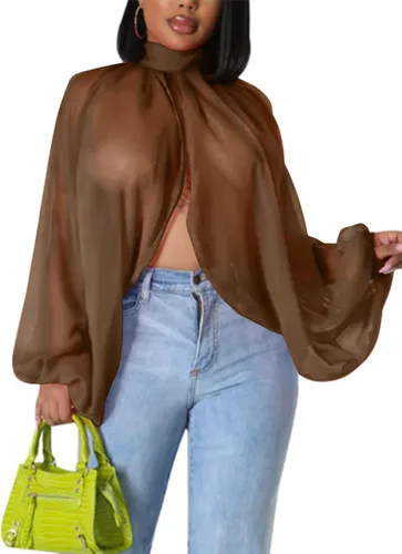 Vista 18 de Tops Sexys para Mujer Fiesta Club Noche con Mangas de Murciélago de Gasa Transparente con Lazo Trasero en la Parte Frontal Camisas de Mujer Casuales