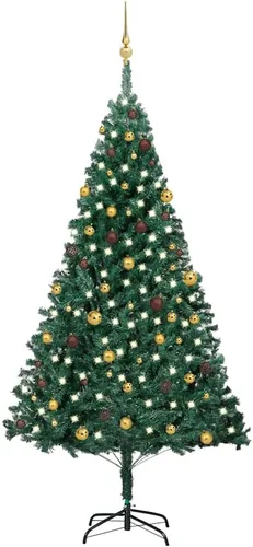 Vista 17 de 6.5ft Pre-Lit Artificial Christmas Tree with 250 LED Lights, Hinged PVC Branches, Metal Stand, and Decorative Balls for Indoor Holiday Decor Verde