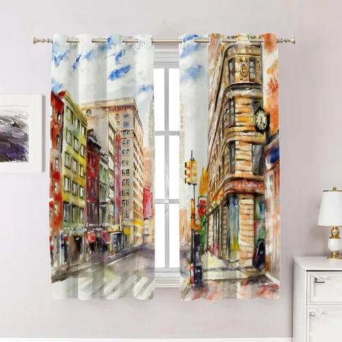 Vista 16 de Cortinas opacas de cocina con pintura al óleo de Europa rosa y negra para ventanas, cenefas opacas modernas de torre Eiffel de poliéster multicapa