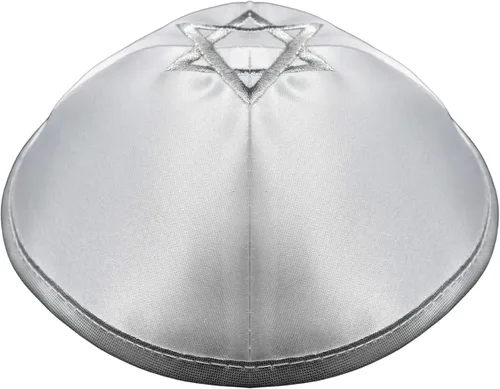 Vista 5 de Ateret Judaica Kippah-Yarmulke - Gorro de satén para hombres y niños, paquete de 40 unidades, tamaño 7.5in con estrella de David, sombrero de Yamaka