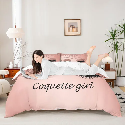 Vista 4 de Erosebridal Juego de funda de edredón de pestañas tamaño individual, hermoso juego de ropa de cama femenina para niñas y mujeres, decoración